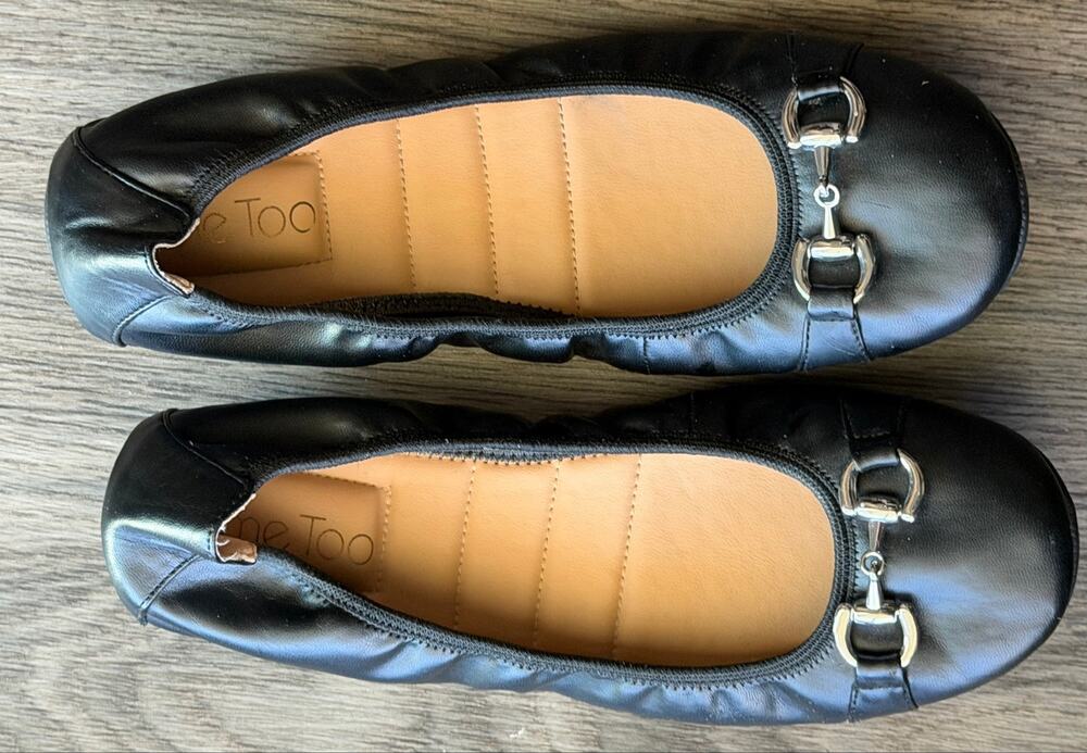 Me Too Black Horsebit Ballet Flats Silver Hardware Size 9.5M